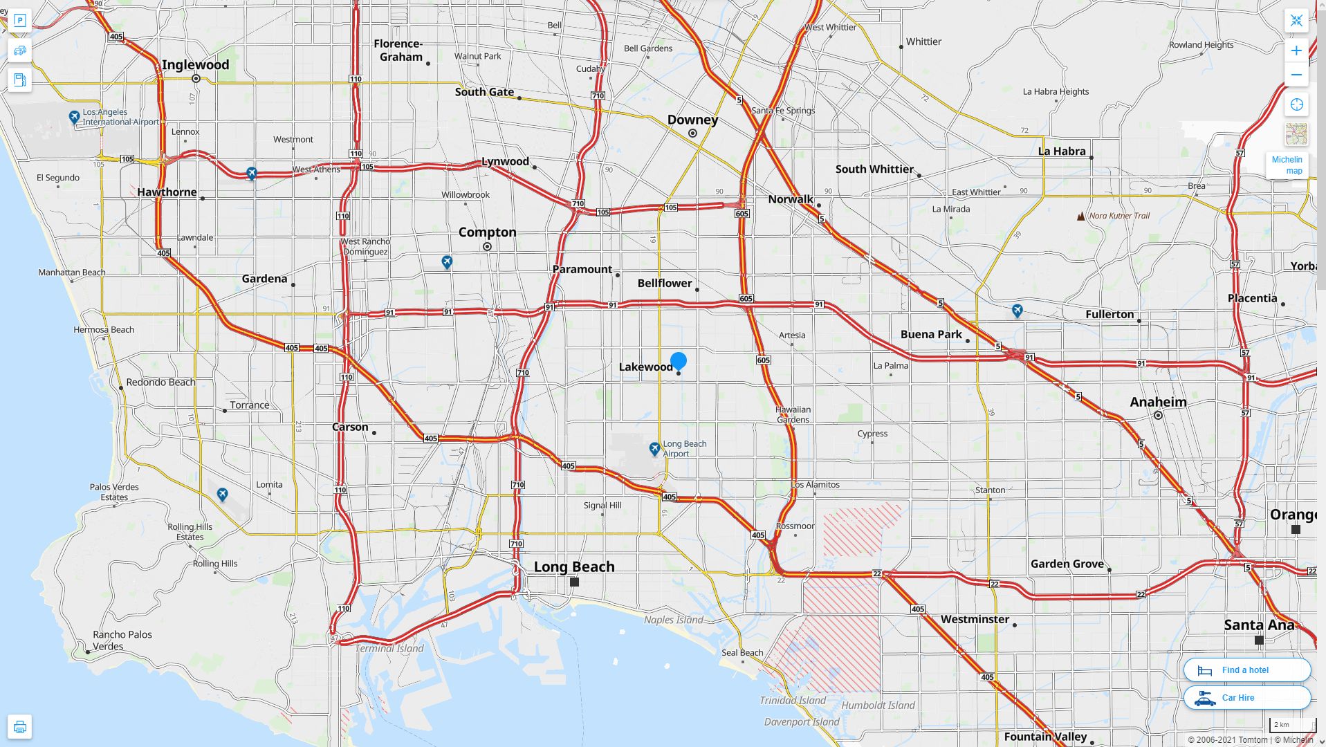 Lakewood California Highway and Road Map